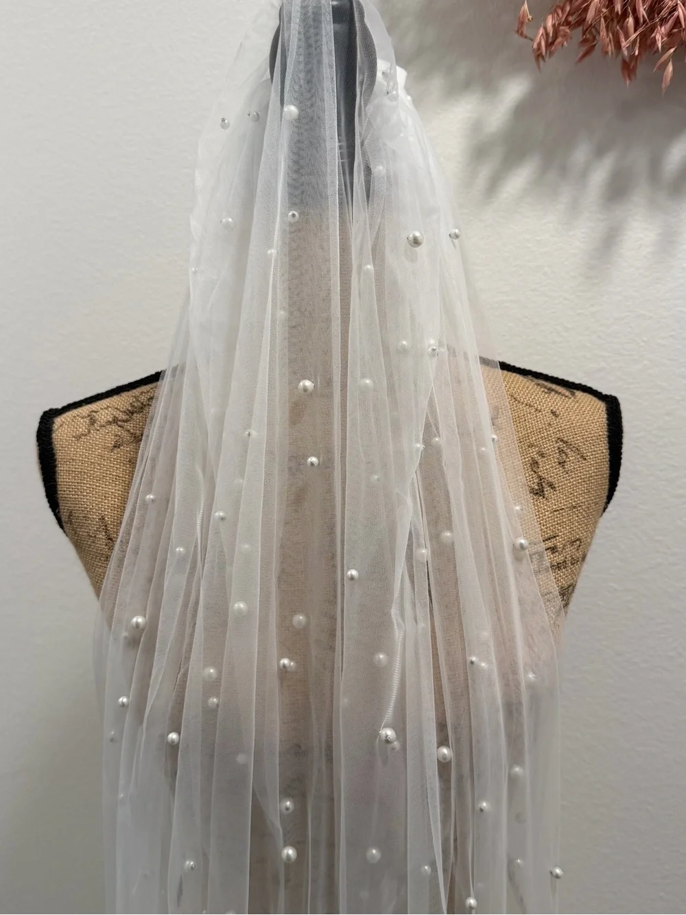 Anthropologie White Pearl-Embellished Sheer Veil